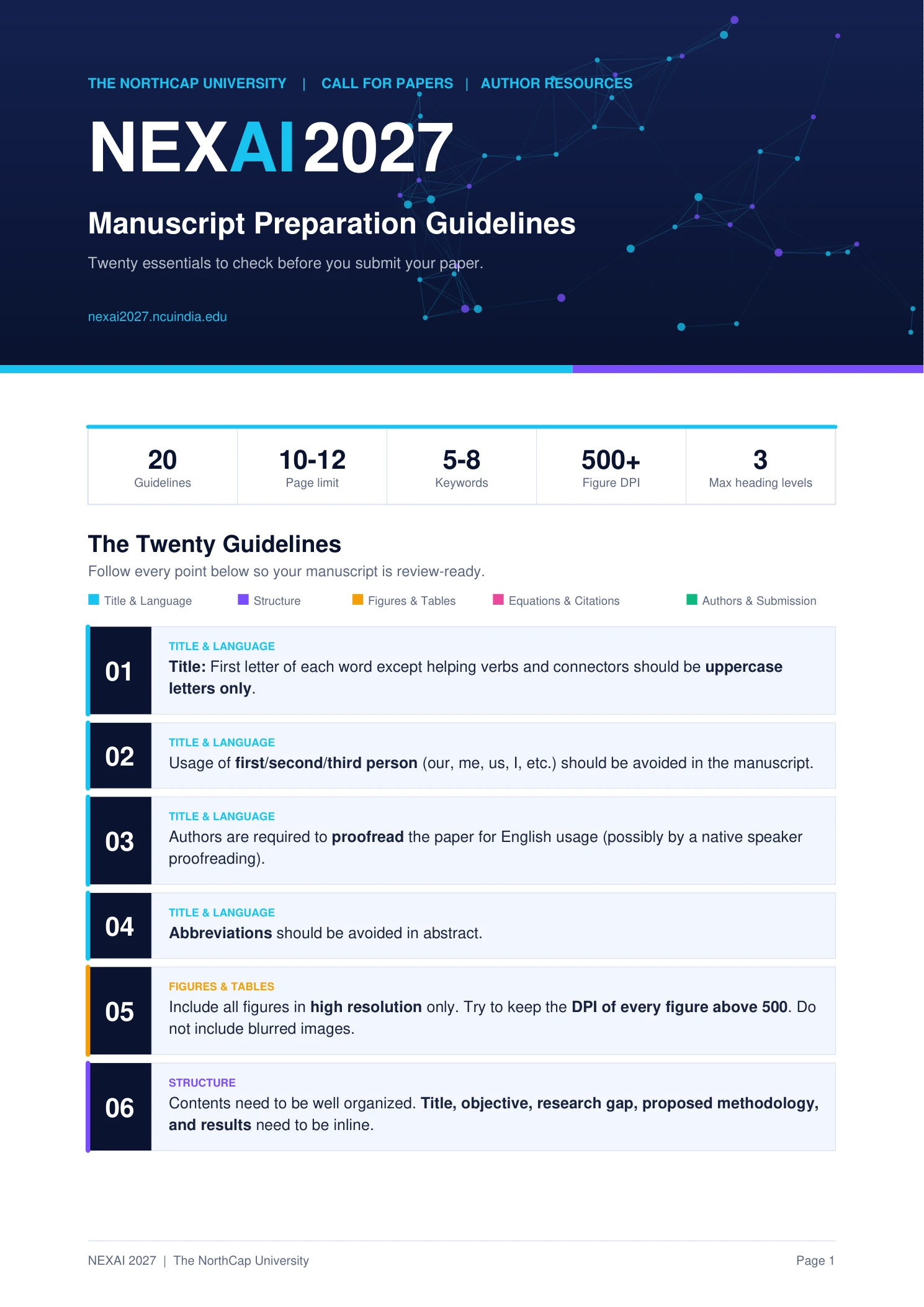 NEXAI 2027 Manuscript Preparation Guidelines - Page 1: Paper Format, Font Guidelines & Structure